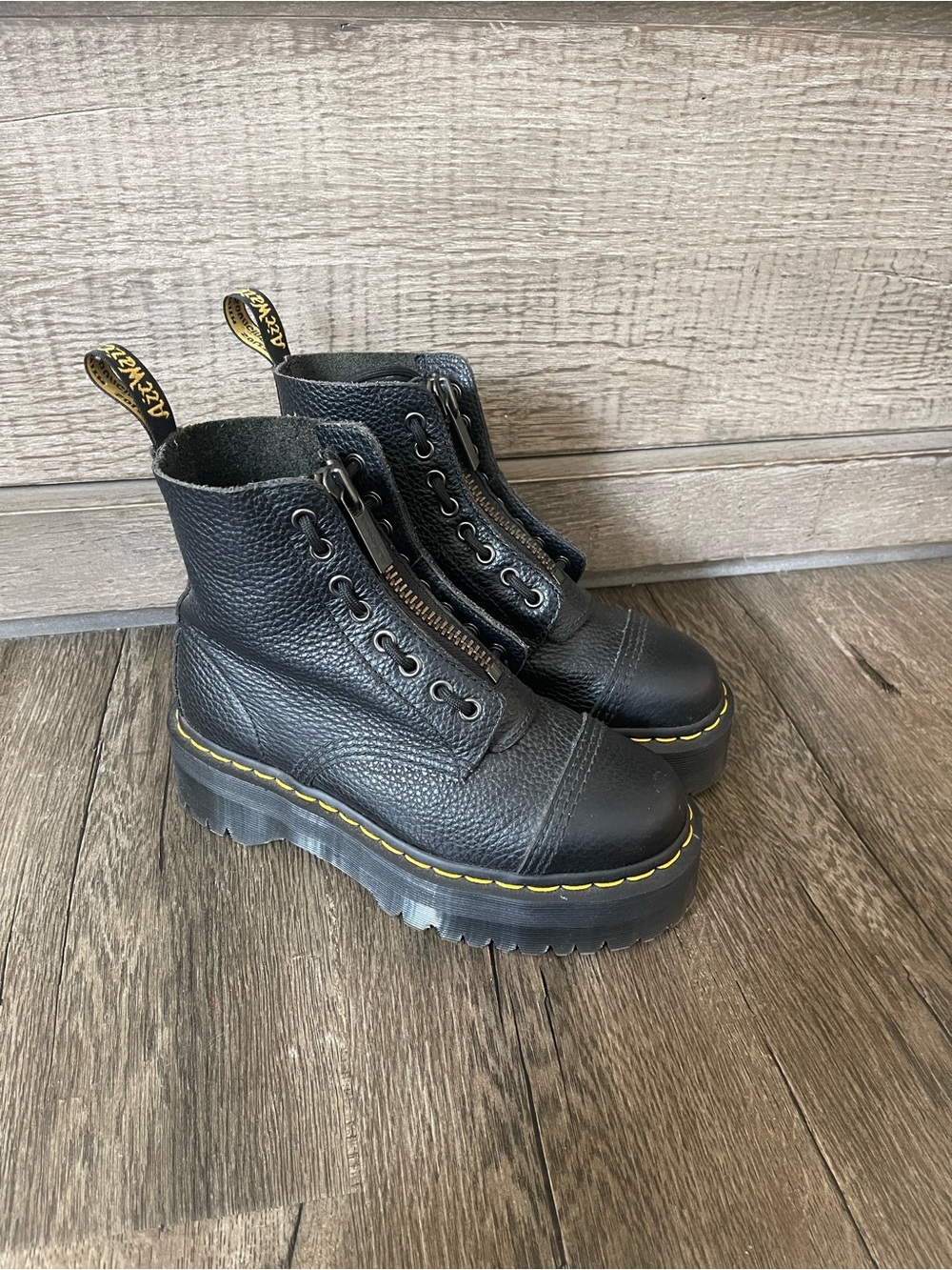 Dr Martens Sinclair Black Leather Platform Zip Boots 6 6.5 37 Docs Doc Marten